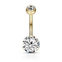 Gold PVD Surgical Steel Classic White 8mm CZ Gem Belly Ring