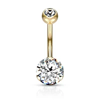 Gold PVD Surgical Steel Classic White 8mm CZ Gem Belly Ring
