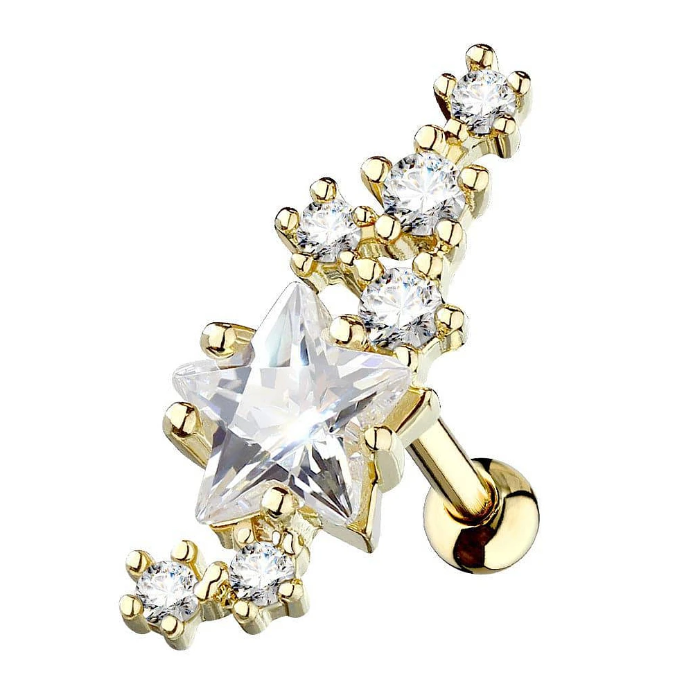 Gold Surgical Steel Star CZ Crystal Helix Barbell