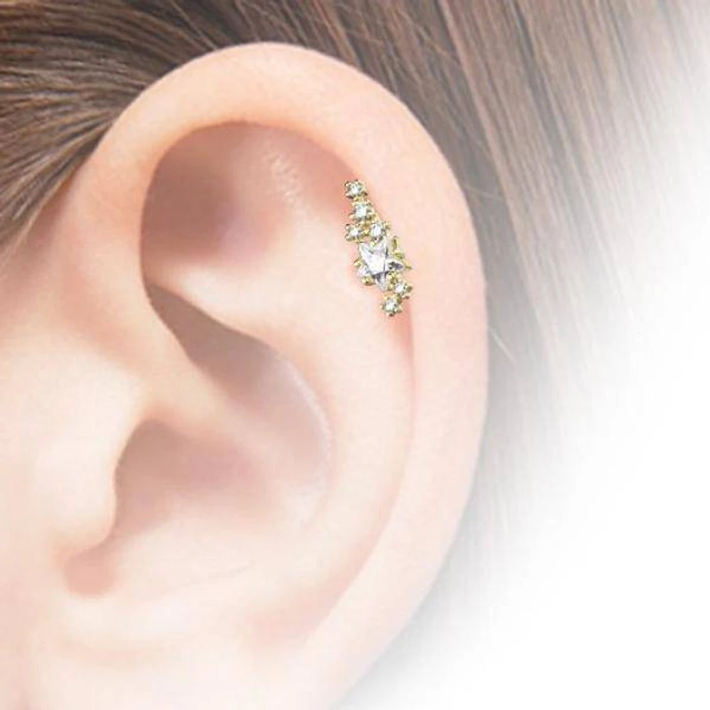 Gold Surgical Steel Star CZ Crystal Helix Barbell