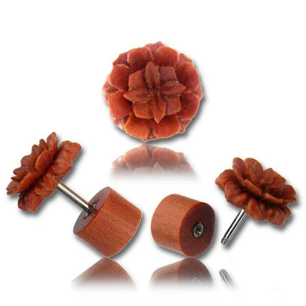 Hand Carved Sawo Wood Flower Fake Plug