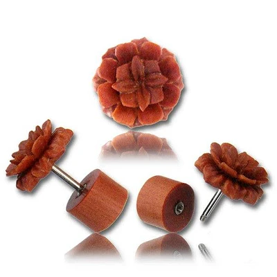 Hand Carved Sawo Wood Flower Fake Plug