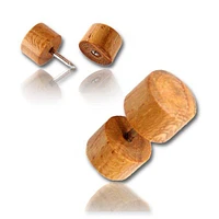 Hand Carved Teak Wood Screw On Fake Cheater Plugs Earrings