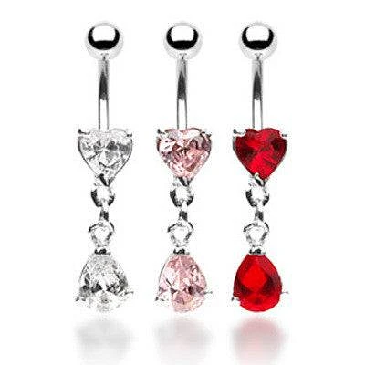 Heart with Teardrop Short CZ Surgical Steel Dangle Belly Button Navel Ring