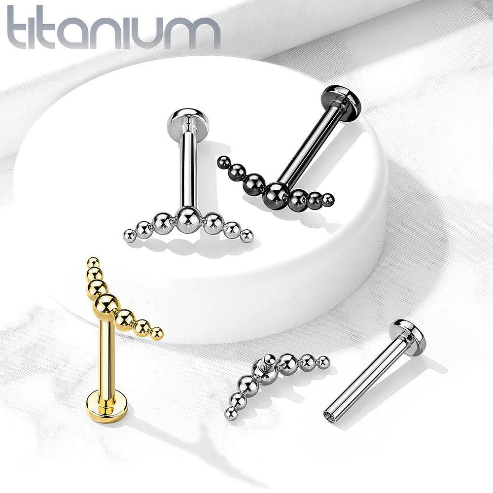 Implant Grade Titanium Black PVD Curved Beaded Internally Threaded Flat Back Labret