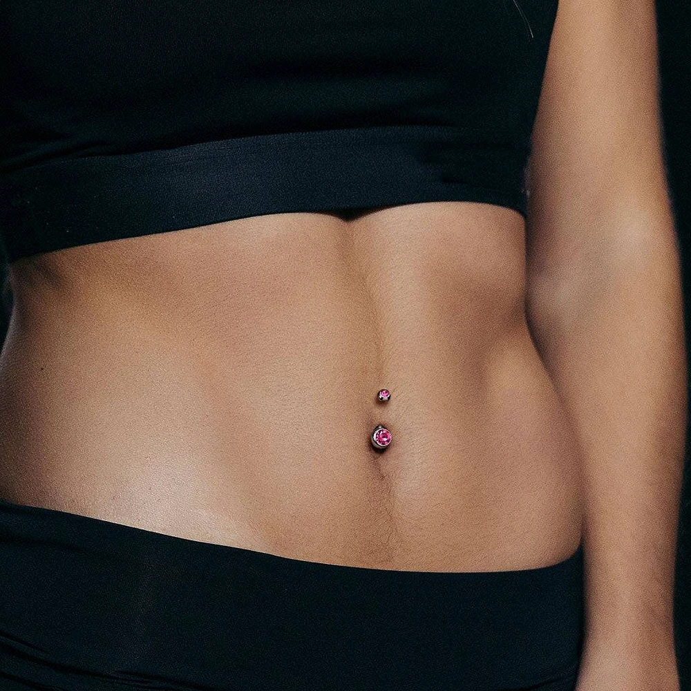 Implant Grade Titanium Black PVD Double Ball White CZ Gem Belly Ring