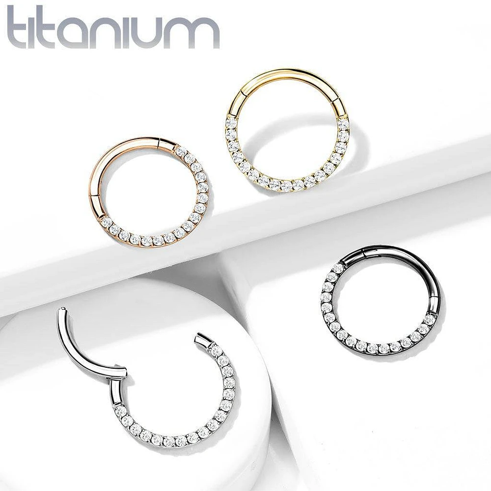 Implant Grade Titanium Black PVD Paved White CZ Septum Clicker