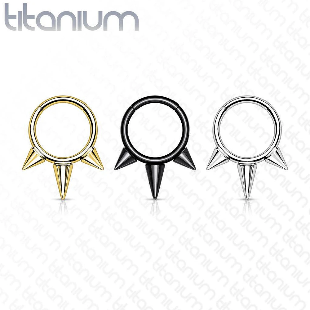 Implant Grade Titanium Black PVD Spike Hinged Septum Ring Hoop Clicker