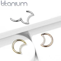 Implant Grade Titanium Crescent Moon Gold PVD White CZ Hinged Clicker Hoop Daith Cartilage Ring