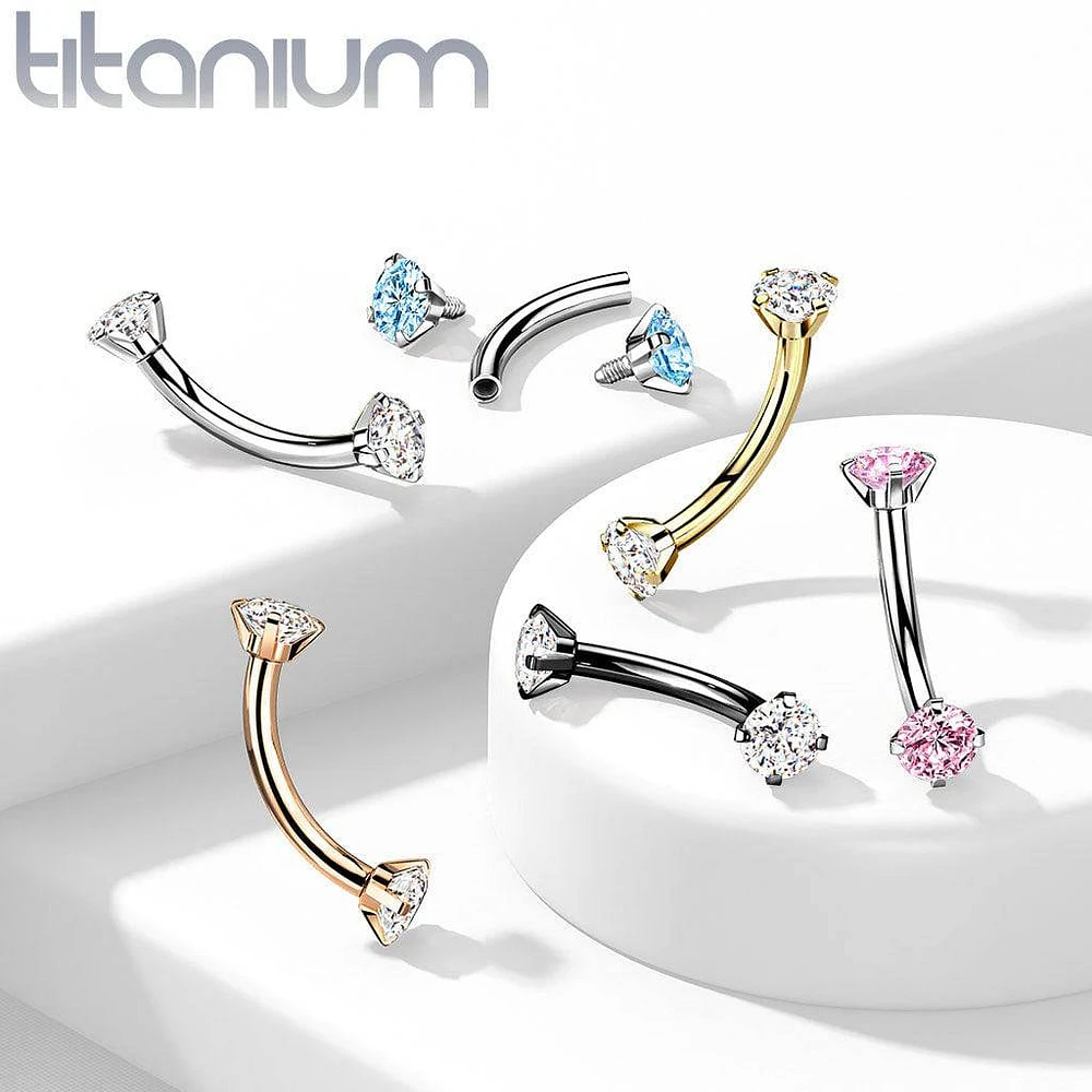 Implant Grade Titanium Curved Barbell Internally Threaded Aqua CZ