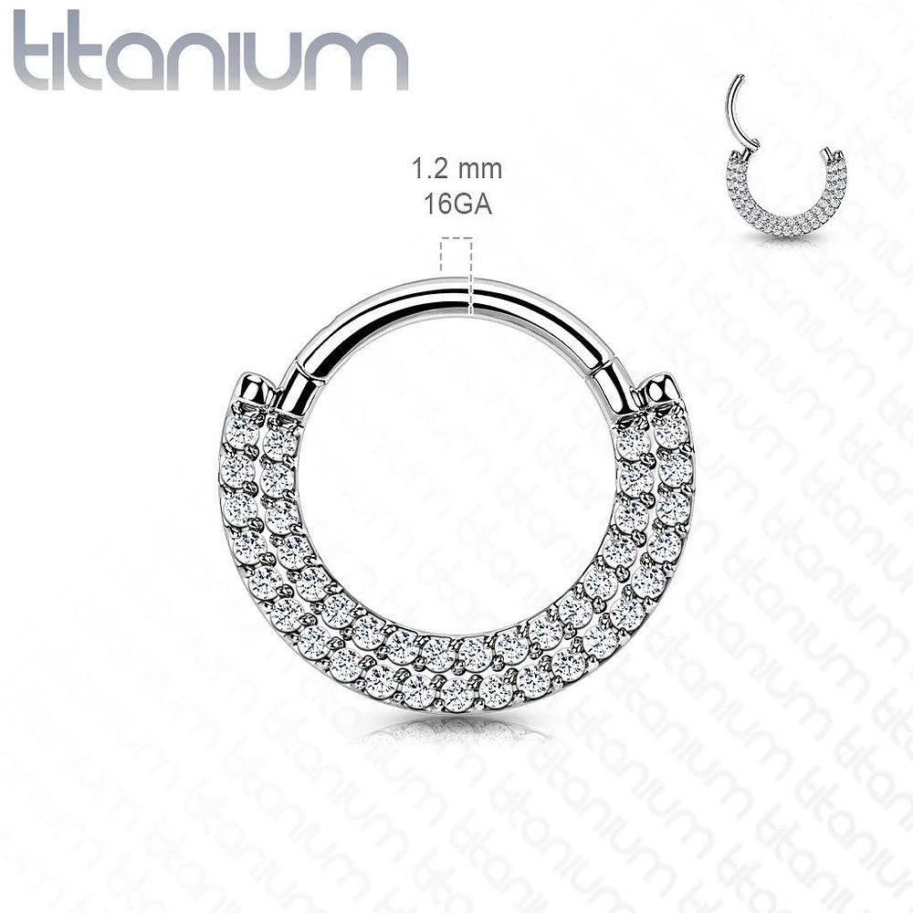 Implant Grade Titanium Double Row White CZ Pave Daith Ring Clicker Hoop