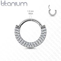 Implant Grade Titanium Double Row White CZ Pave Daith Ring Clicker Hoop