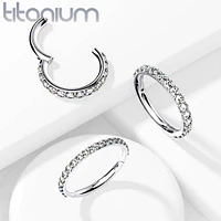 Implant Grade Titanium Easy Hinged White CZ Pave Clicker Hoop