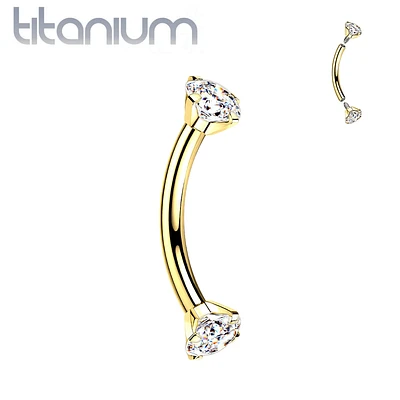 Implant Grade Titanium Gold PVD Curved Barbell Internally Threaded White CZ