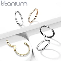 Implant Grade Titanium Gold PVD Easy Hinged White CZ Pave Clicker Hoop