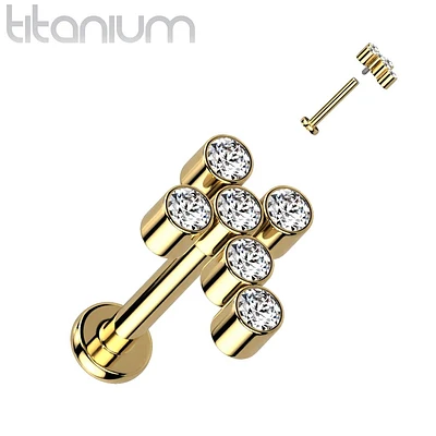 Implant Grade Titanium Gold PVD Internally Threaded White Cross Labret