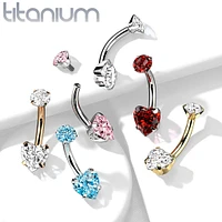 Implant Grade Titanium Gold PVD Internally Threaded White Heart CZ Belly Ring