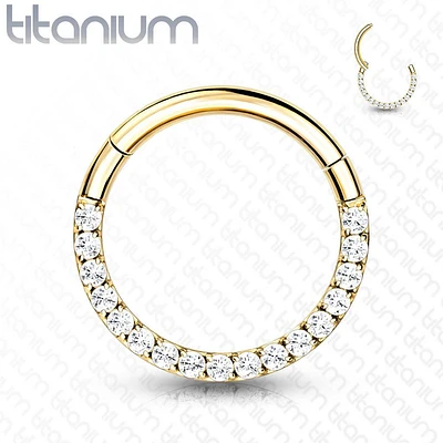 Implant Grade Titanium Gold PVD Paved White CZ Septum Clicker