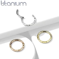 Implant Grade Titanium Gold PVD Ridged Design Hinged Hoop Septum Clicker Ring