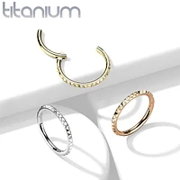 Implant Grade Titanium Gold PVD Ridged Hinged Hoop Clicker Ring