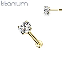 Implant Grade Titanium Gold PVD Threadless Push In Labret Flat Back CZ Stud