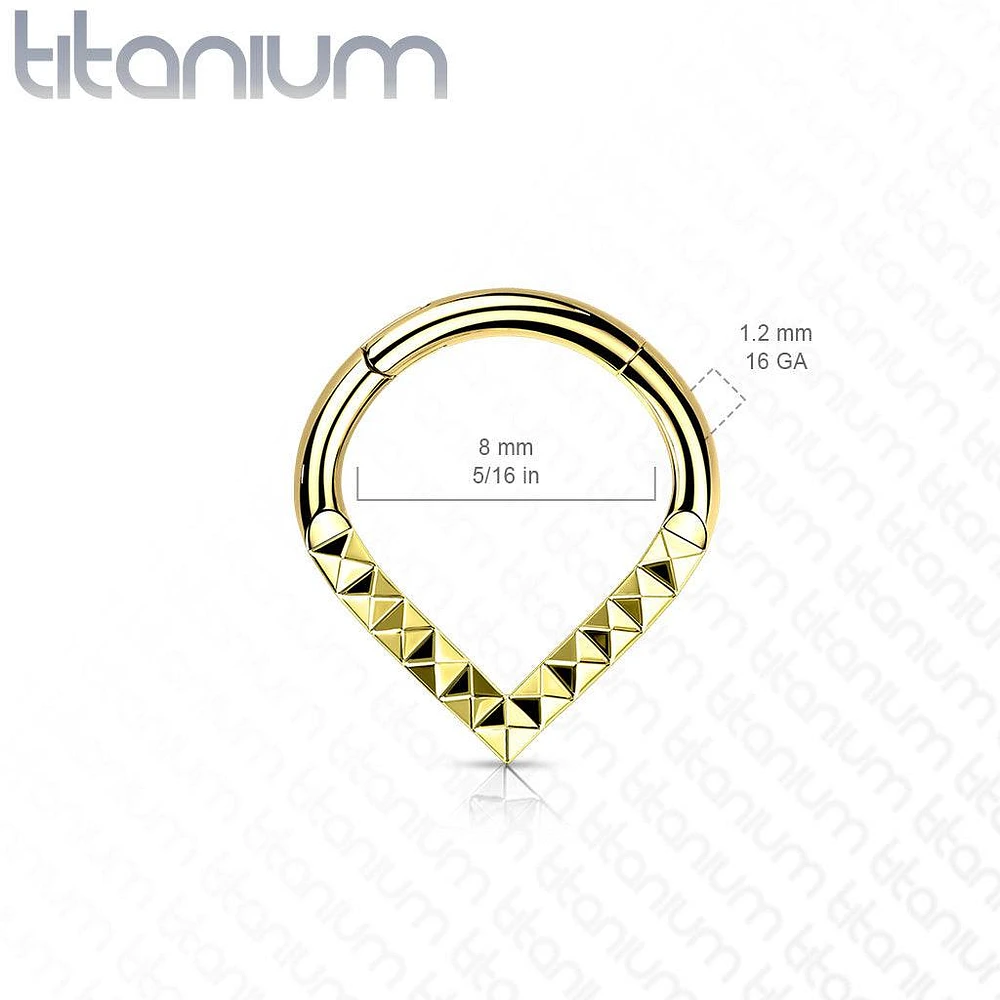 Implant Grade Titanium Gold PVD V Shaped Ridged Septum Clicker Hinged Hoop