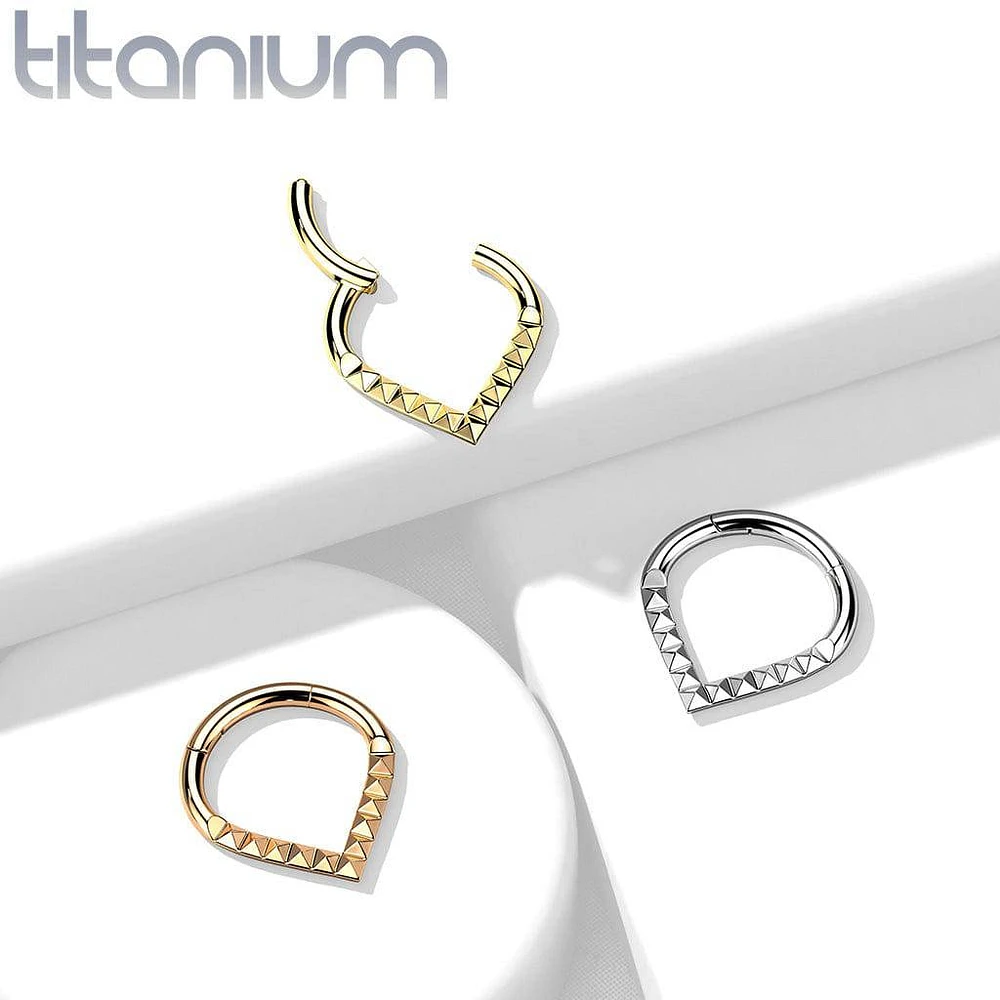 Implant Grade Titanium Gold PVD V Shaped Ridged Septum Clicker Hinged Hoop