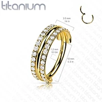 Implant Grade Titanium Gold PVD White CZ Double Line Plain Center Hinged Clicker Hoop