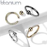 Implant Grade Titanium Gold PVD White CZ Pave CBR Hoop Ring