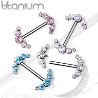 Implant Grade Titanium Internally Threaded Aqua 5 Bezel CZ Gem Nipple Ring