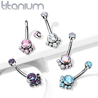 Implant Grade Titanium Internally Threaded Aqua CZ Bezel Cluster Belly Ring