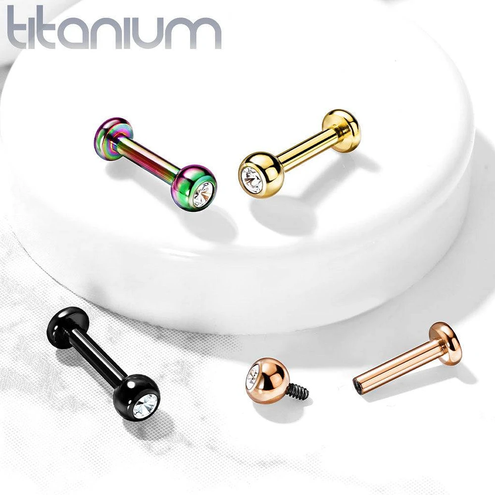 Implant Grade Titanium Internally Threaded Black PVD White CZ Labret Flat Back