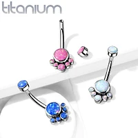 Implant Grade Titanium Internally Threaded Opal Bezel Cluster Belly Ring