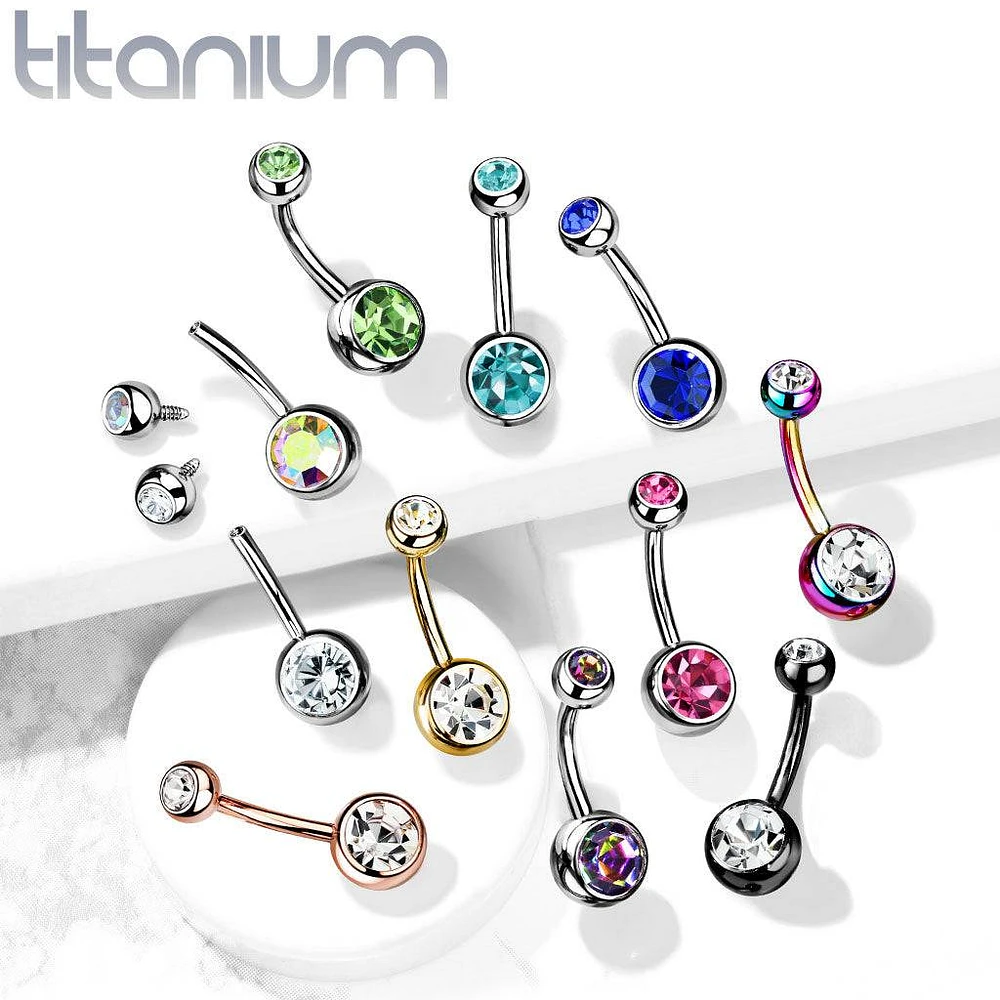 Implant Grade Titanium Internally Threaded Double Gem Belly Ring