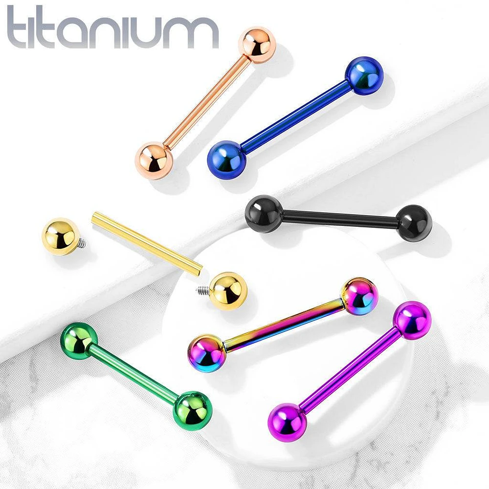 Implant Grade Titanium Internally Threaded Gold PVD Straight Barbell