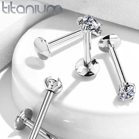 Implant Grade Titanium Internally Threaded Prong Circle White CZ Labret