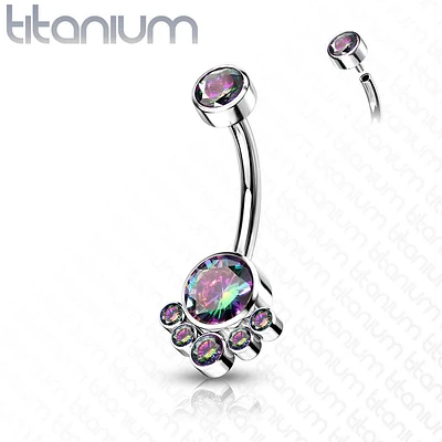 Implant Grade Titanium Internally Threaded Vitrail Medium CZ Bezel Cluster Belly Ring