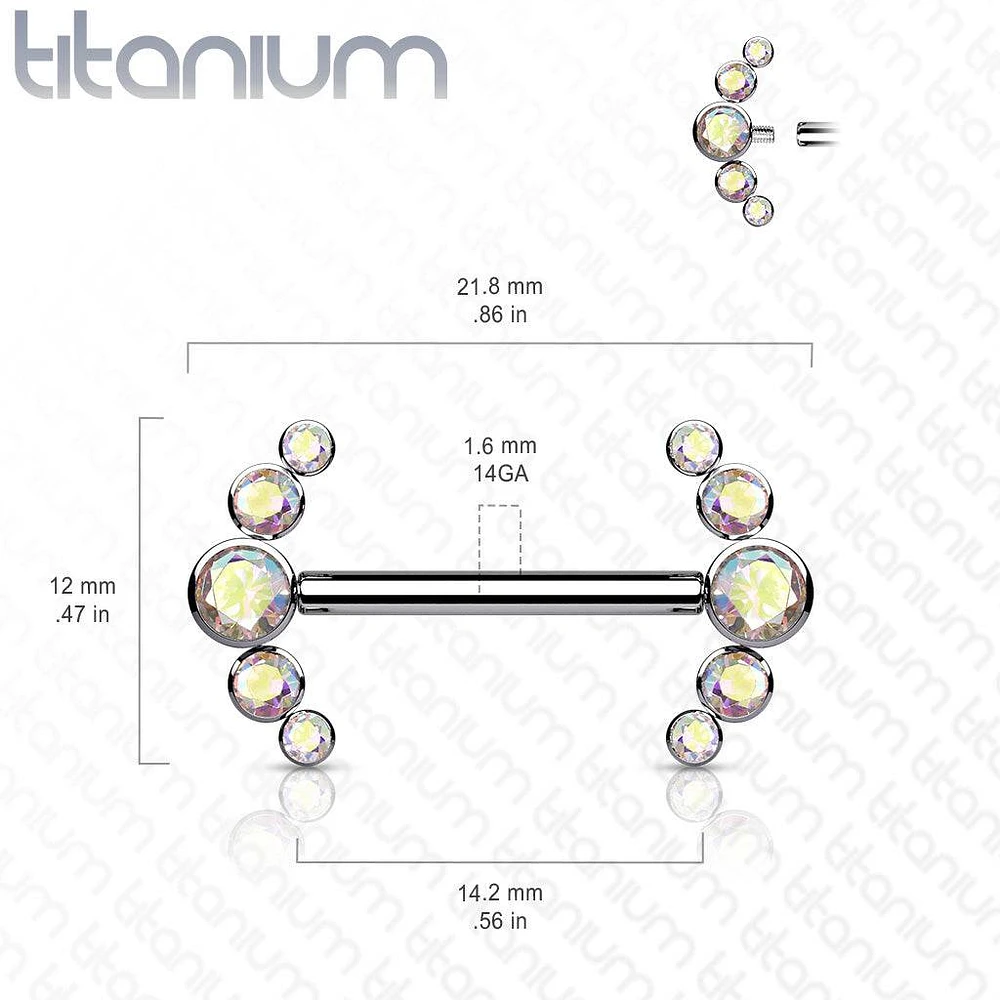 Implant Grade Titanium Internally Threaded 5 Bezel CZ Gem Nipple Ring