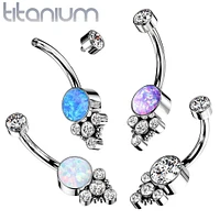 Implant Grade Titanium Internally Threaded White CZ Boho Belly Ring