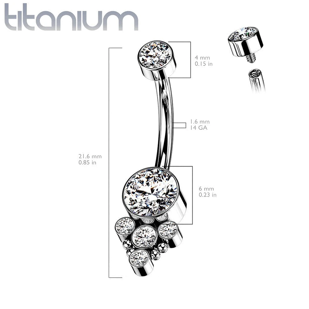 Implant Grade Titanium Internally Threaded White CZ Boho Belly Ring