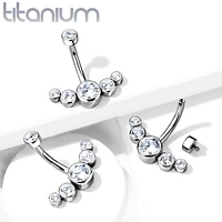 Implant Grade Titanium Internally Threaded With 5 Bezel White CZ Bottom Belly Ring