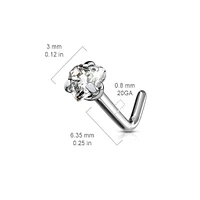 Implant Grade Titanium L Shape Heart CZ Prong Nose Stud