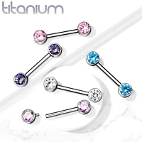 Implant Grade Titanium Nipple Barbell With Internally Threaded Aqua CZ Gems