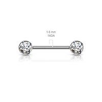 Implant Grade Titanium Nipple Barbell With Internally Threaded Aqua CZ Gems