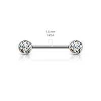 Implant Grade Titanium Nipple Barbell With Internally Threaded Aqua CZ Gems