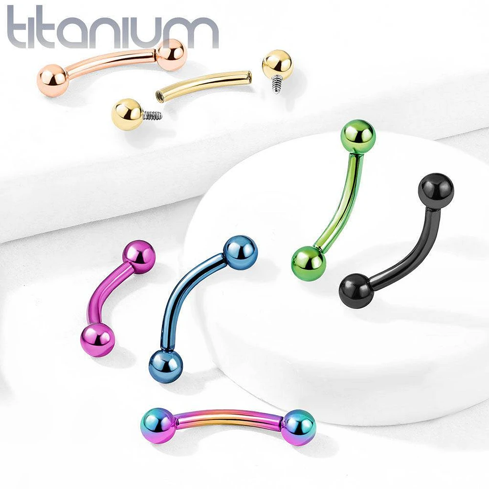 Implant Grade Titanium Rainbow PVD Internally Threaded Curved Barbell