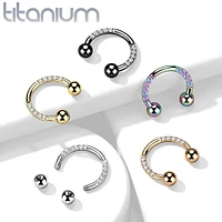 Implant Grade Titanium Rainbow PVD White CZ Gem Pave Horseshoe