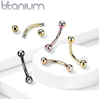 Implant Grade Titanium Rose Gold PVD Curved Barbell With White CZ Gem