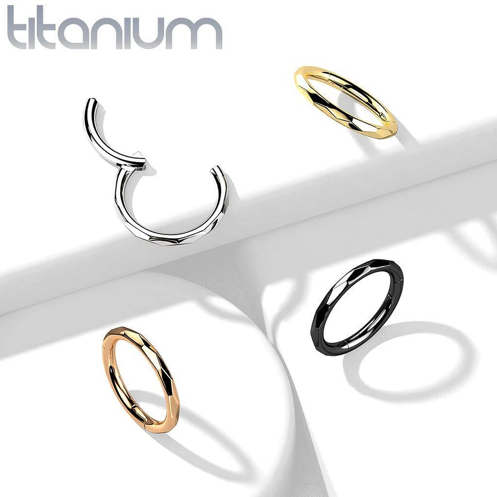 Implant Grade Titanium Rose Gold PVD Dainty Ridged Design Hinged Clicker Hoop Ring