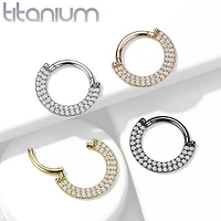Implant Grade Titanium Rose Gold PVD Double Row White CZ Pave Daith Ring Clicker Hoop